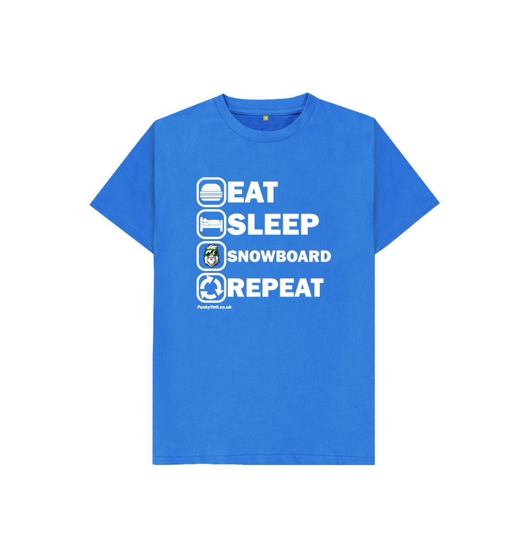 Bright Blue Funky Yeti Kids Tee - Eat Sleep Snowboard Repeat