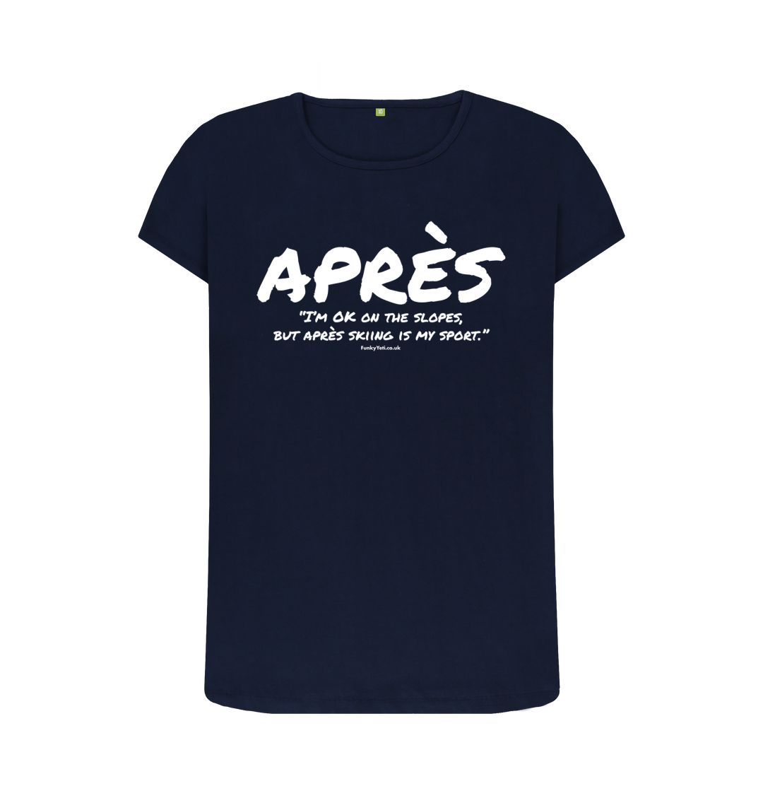Navy Blue Women's Apres Ski Organic Tee - White