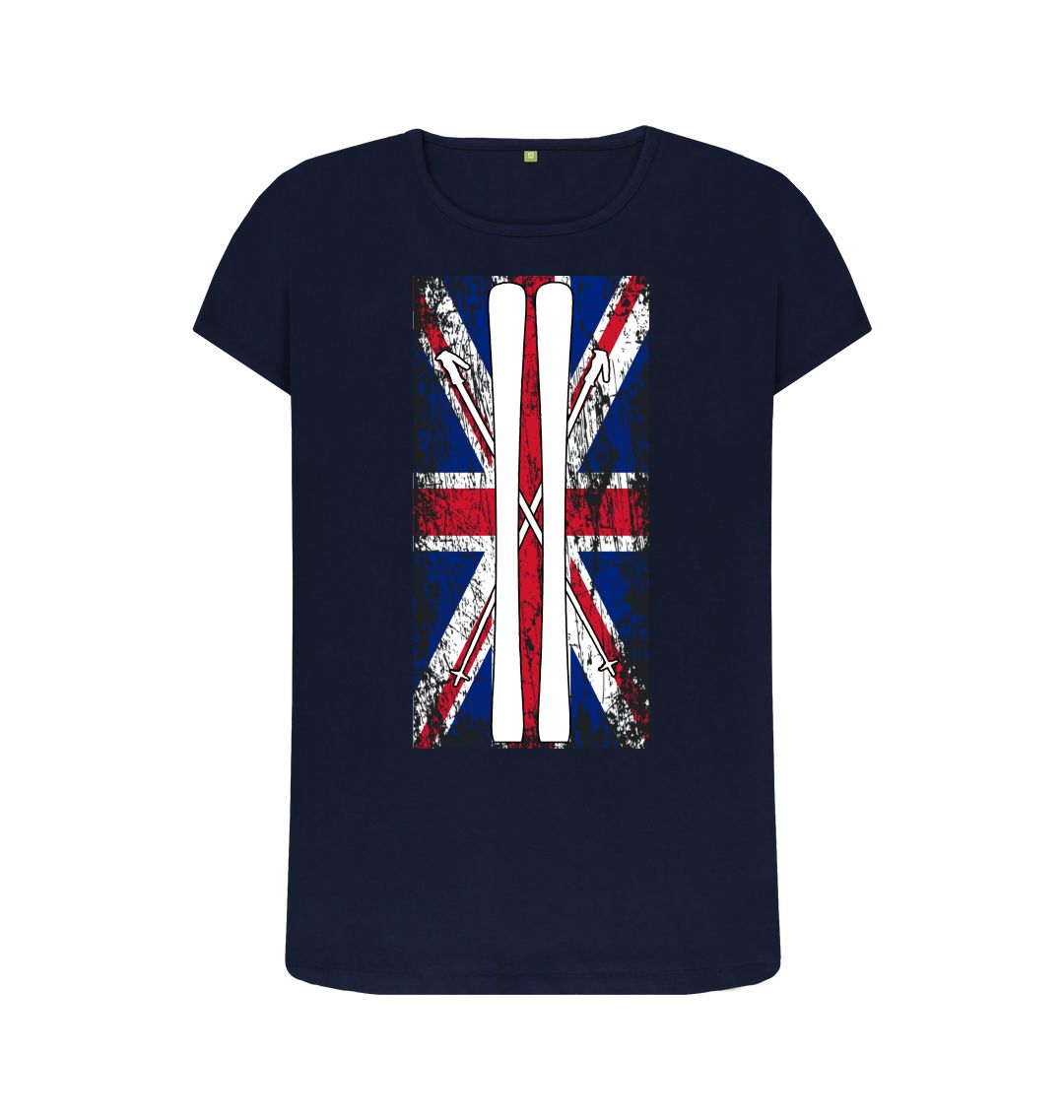 Navy Blue Funky Yeti Women's Tee - Ski Flag