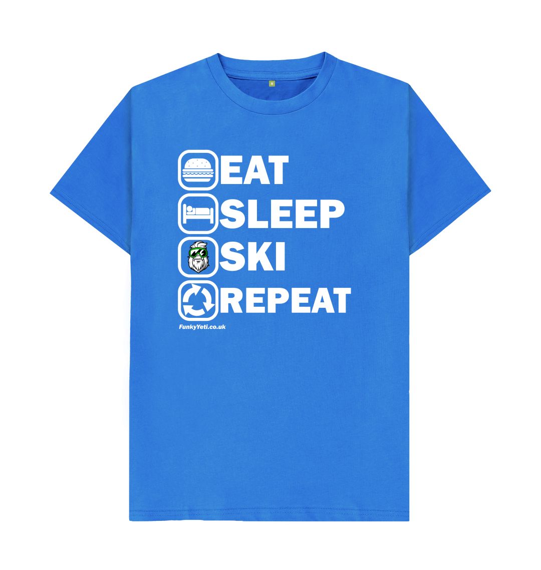 Bright Blue Funky Yeti Men's Tee - Eat Sleep Ski Repeat