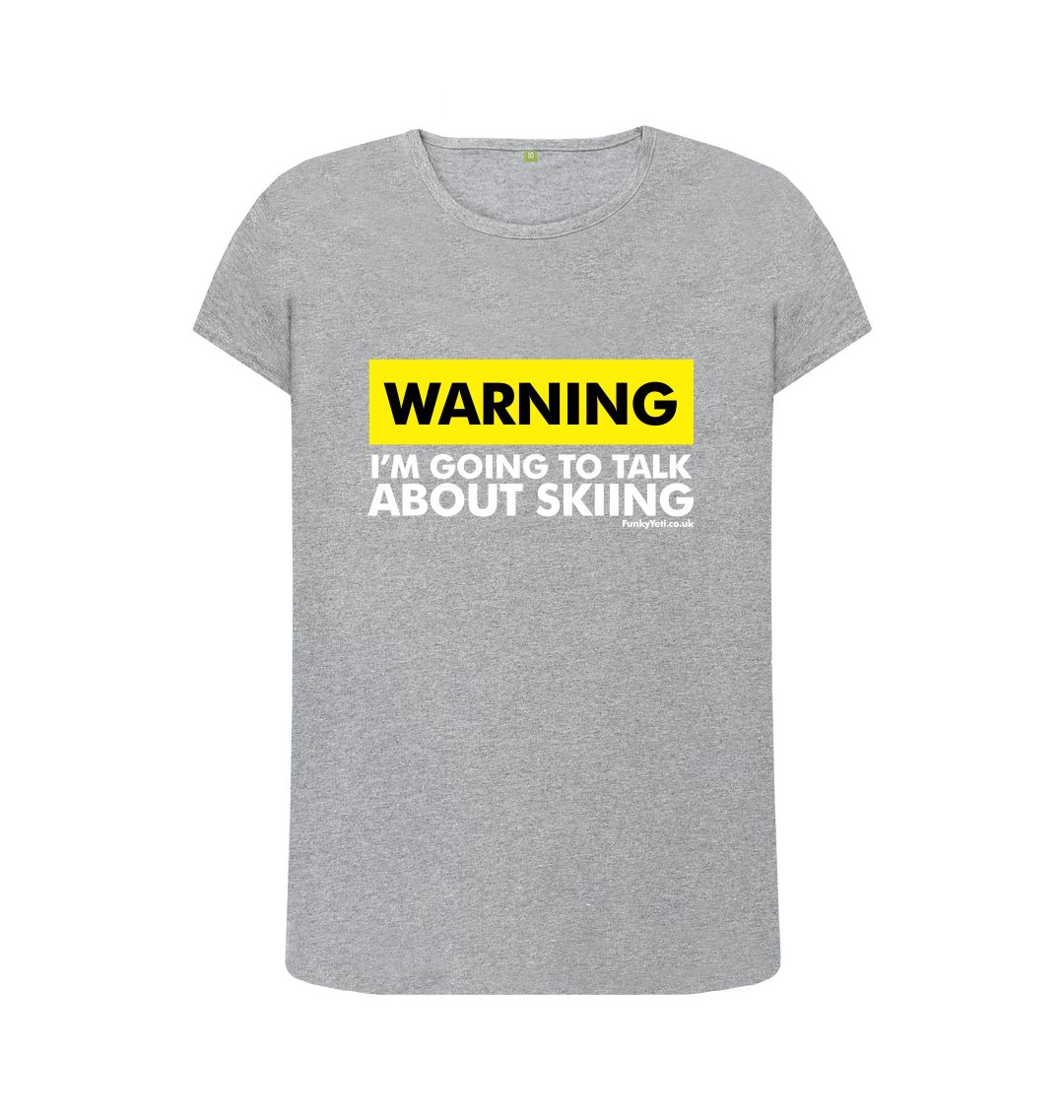 Athletic Grey Funky Yeti Women's Tee - Warning, Skier!