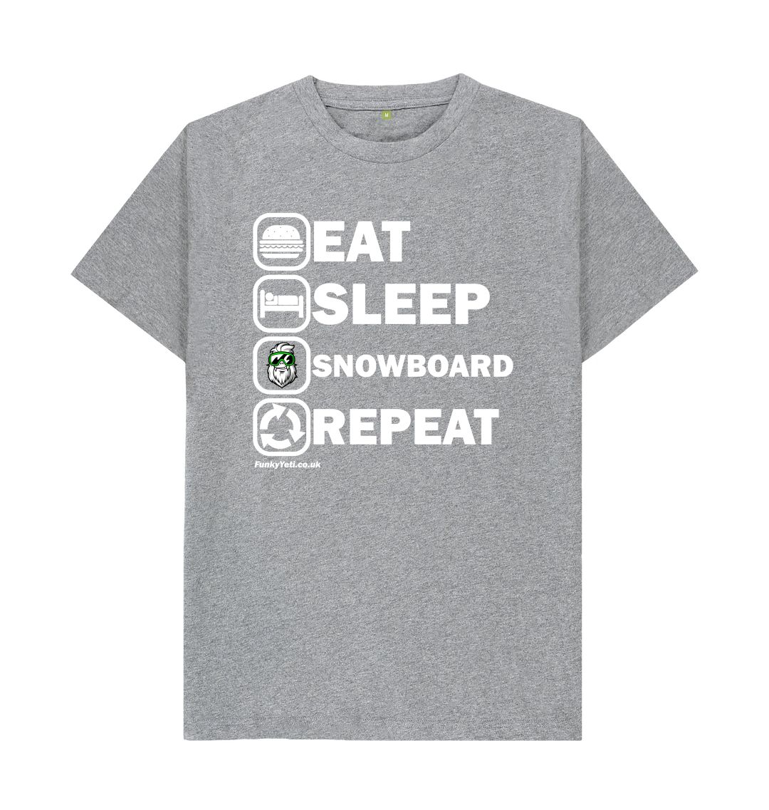 Athletic Grey Funky Yeti Men's Tee - Eat Sleep Snowboard Repeat