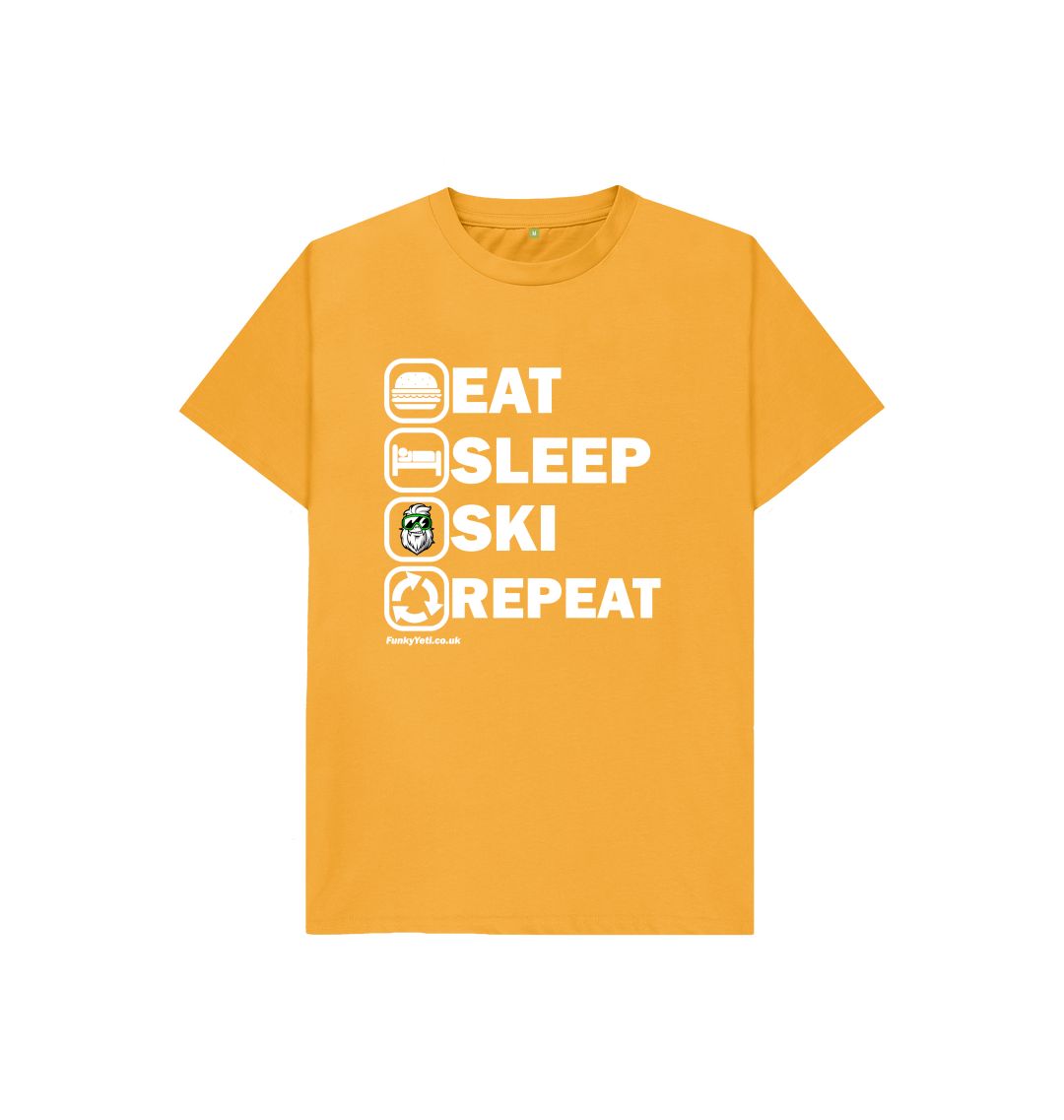 Mustard Funky Yeti Kids Tee - Eat Sleep Ski Repeat