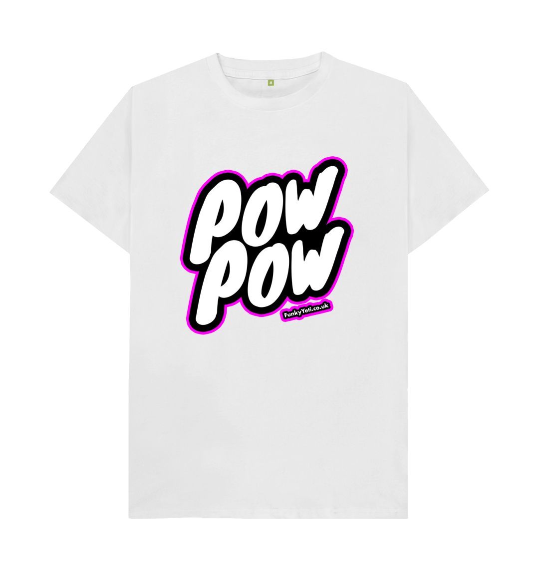 White Men's Pow Pow Organic Tee - Hot Pink