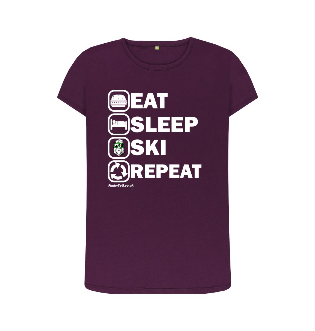 Purple Funky Yeti Women's Tee - Eat Sleep Ski Repeat