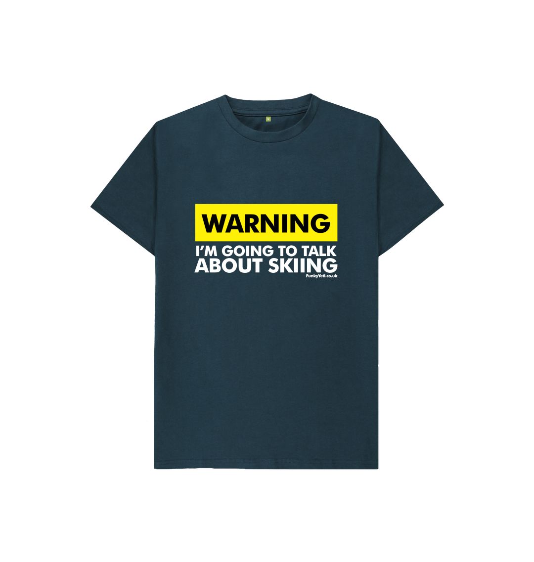 Denim Blue Funky Yeti Kids Tee - Warning, Skier!