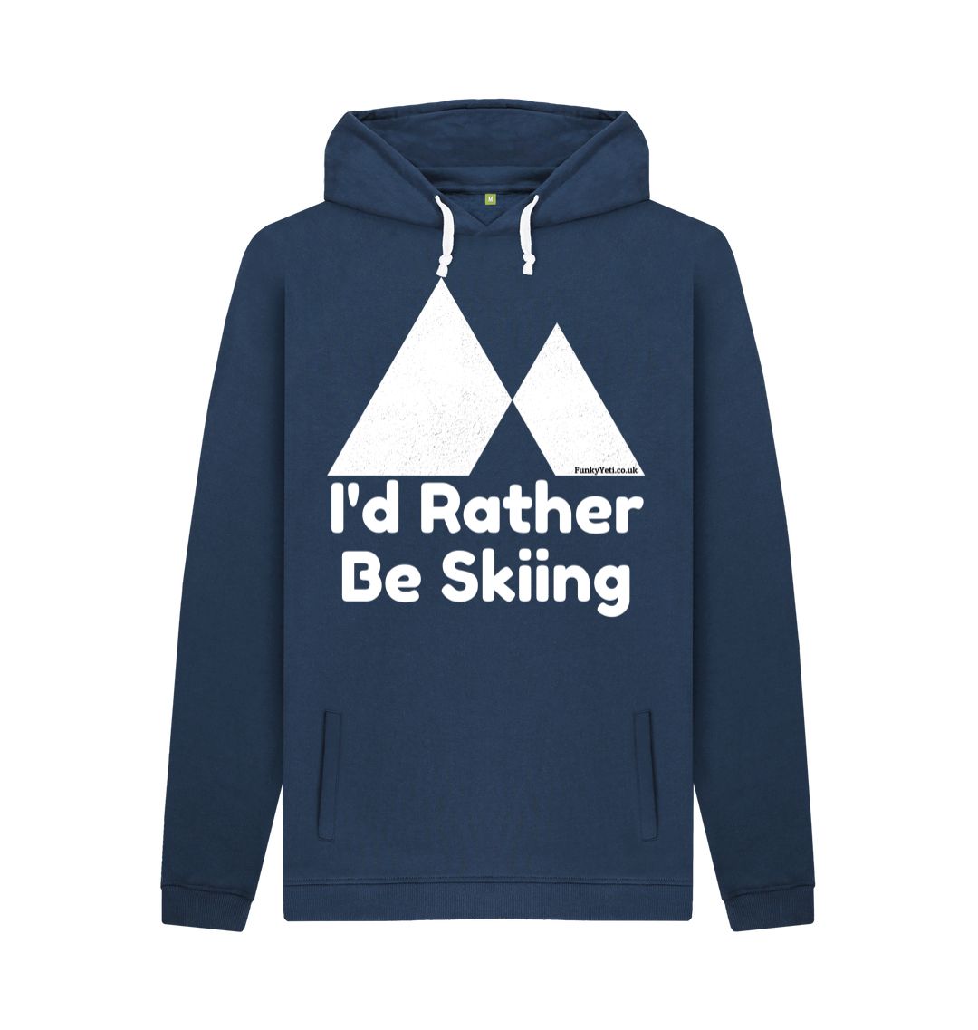 Navy Funky Yeti Men's Pullover Hoodie - I'd Rather Be Skiing