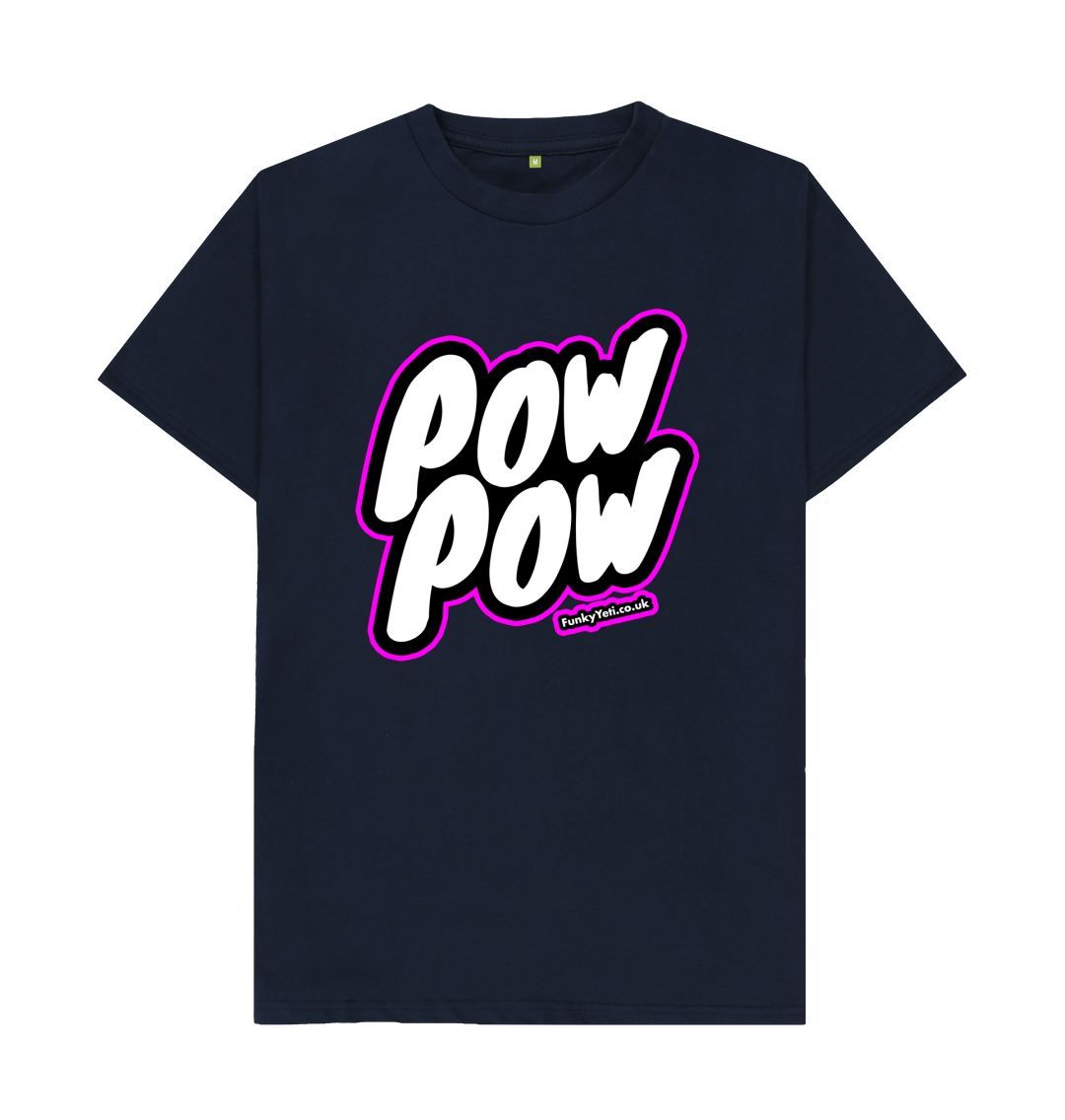 Navy Blue Men's Pow Pow Organic Tee - Hot Pink