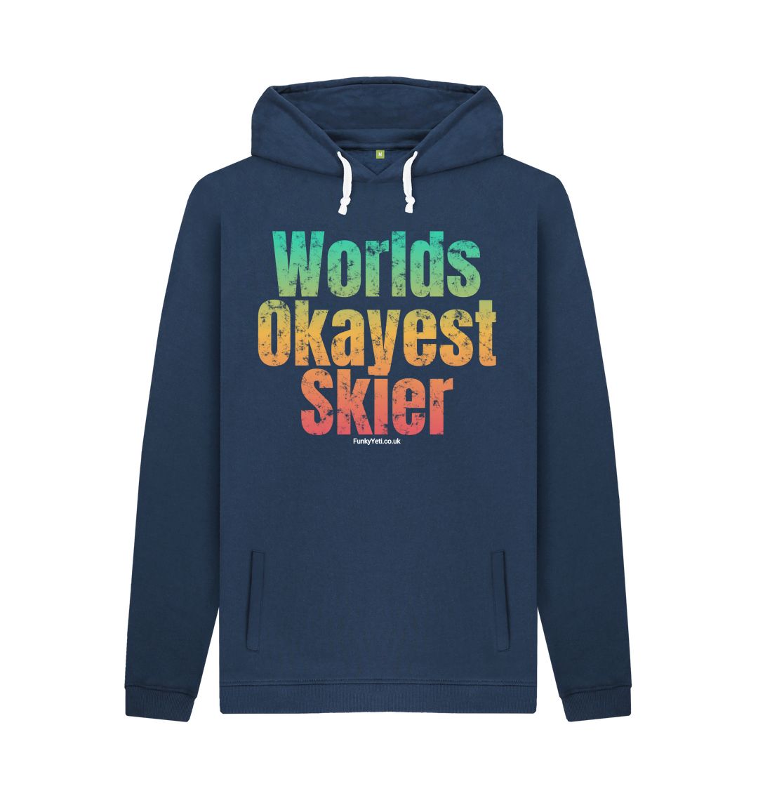 Navy Funky Yeti Men's Pullover Hoodie - Worlds Okayest Skier