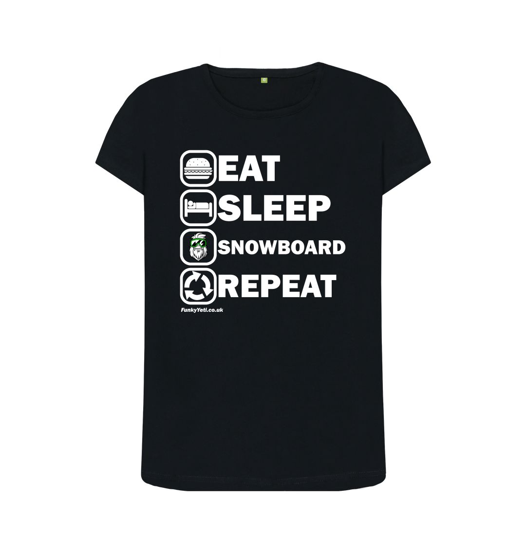 Black Funky Yeti Women's Tee - Eat Sleep Snowboard Repeat