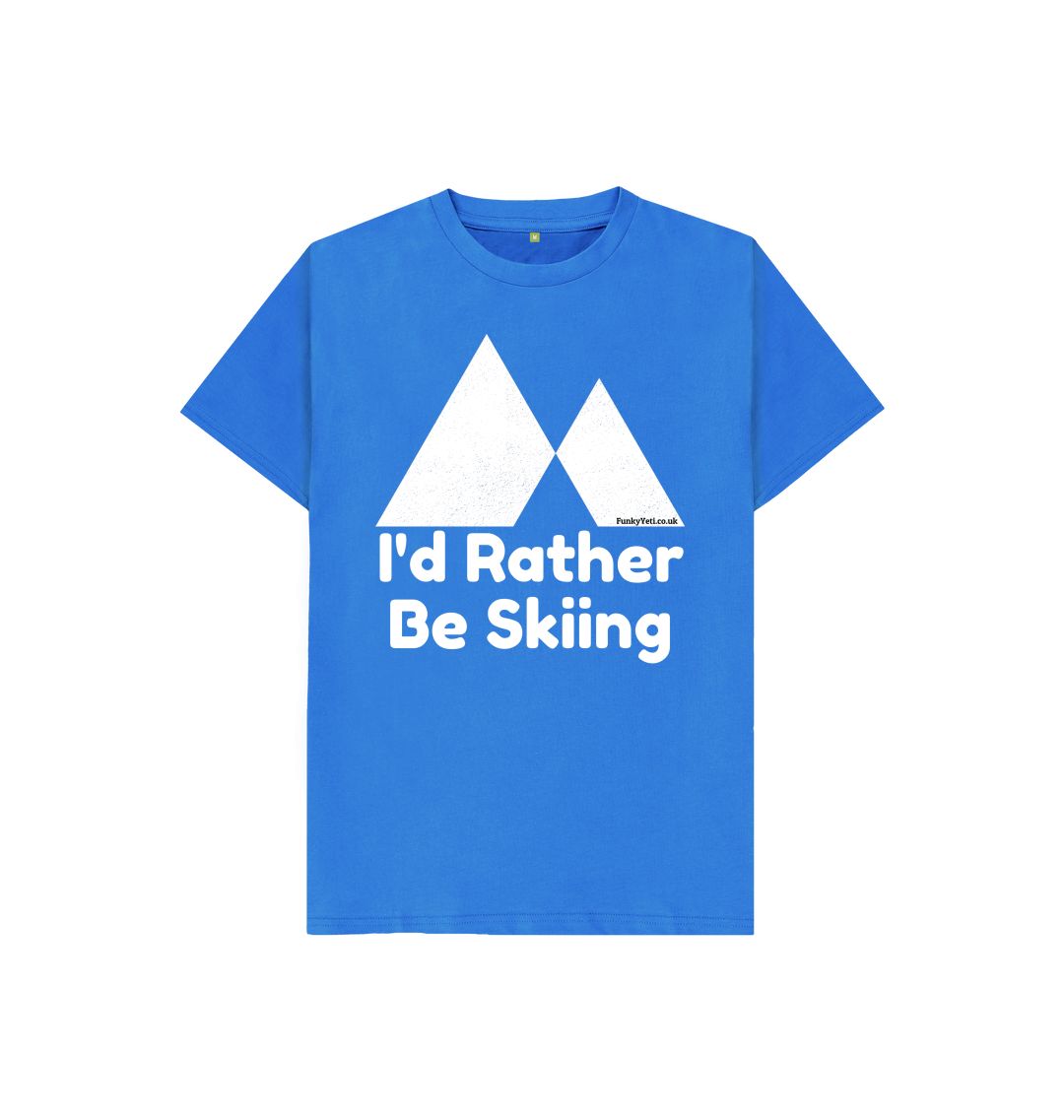 Bright Blue Funky Yeti Kids Tee - I'd Rather Be Skiing
