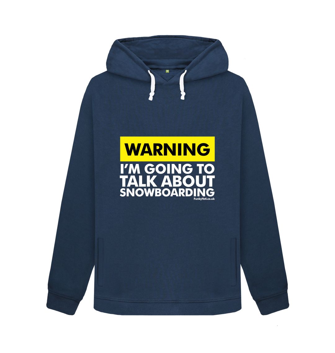 Navy Blue Funky Yeti Women's Pullover Hoodie - Warning, Snowboarder!