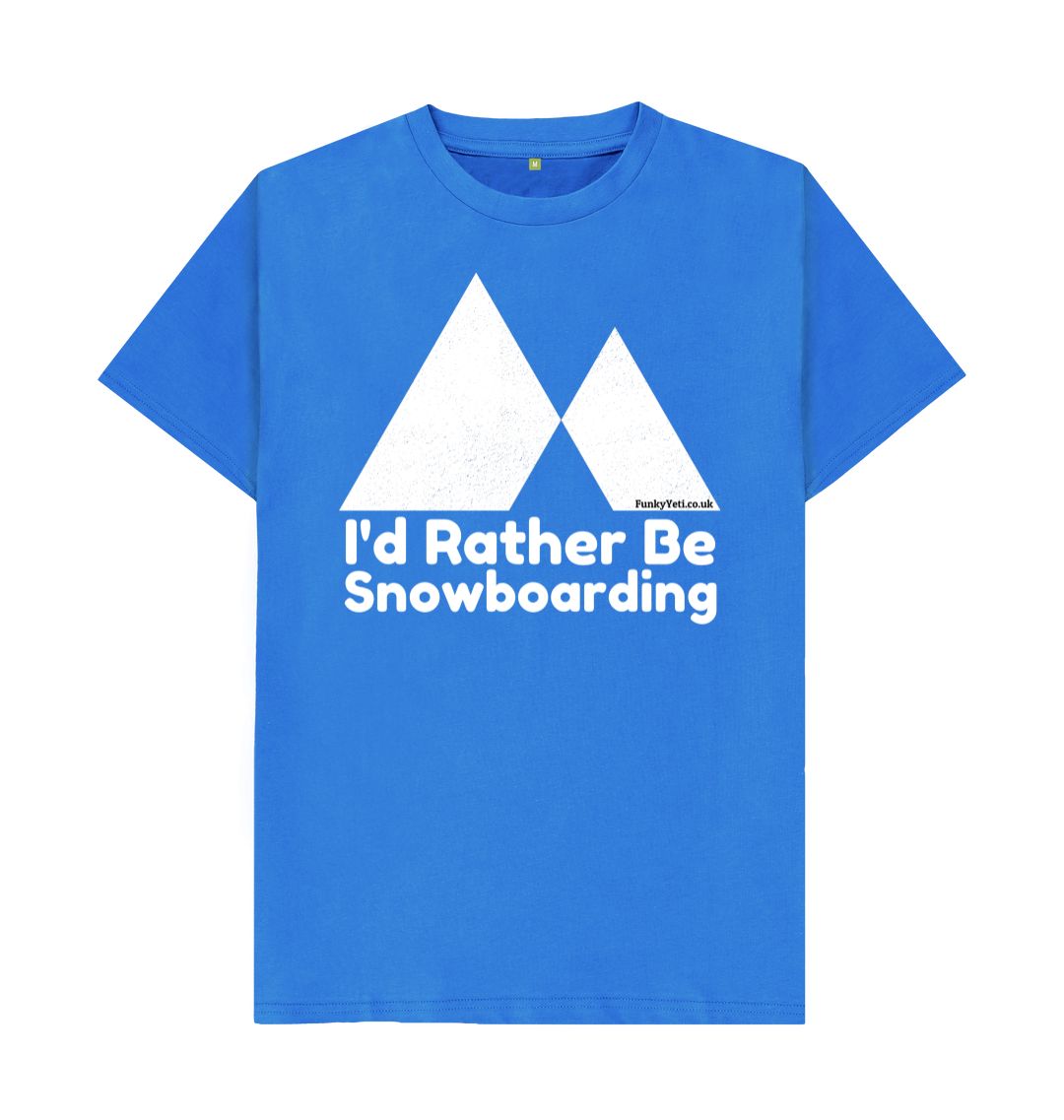 Bright Blue Funky Yeti Men's Tee - I'd Rather Be Snowboarding