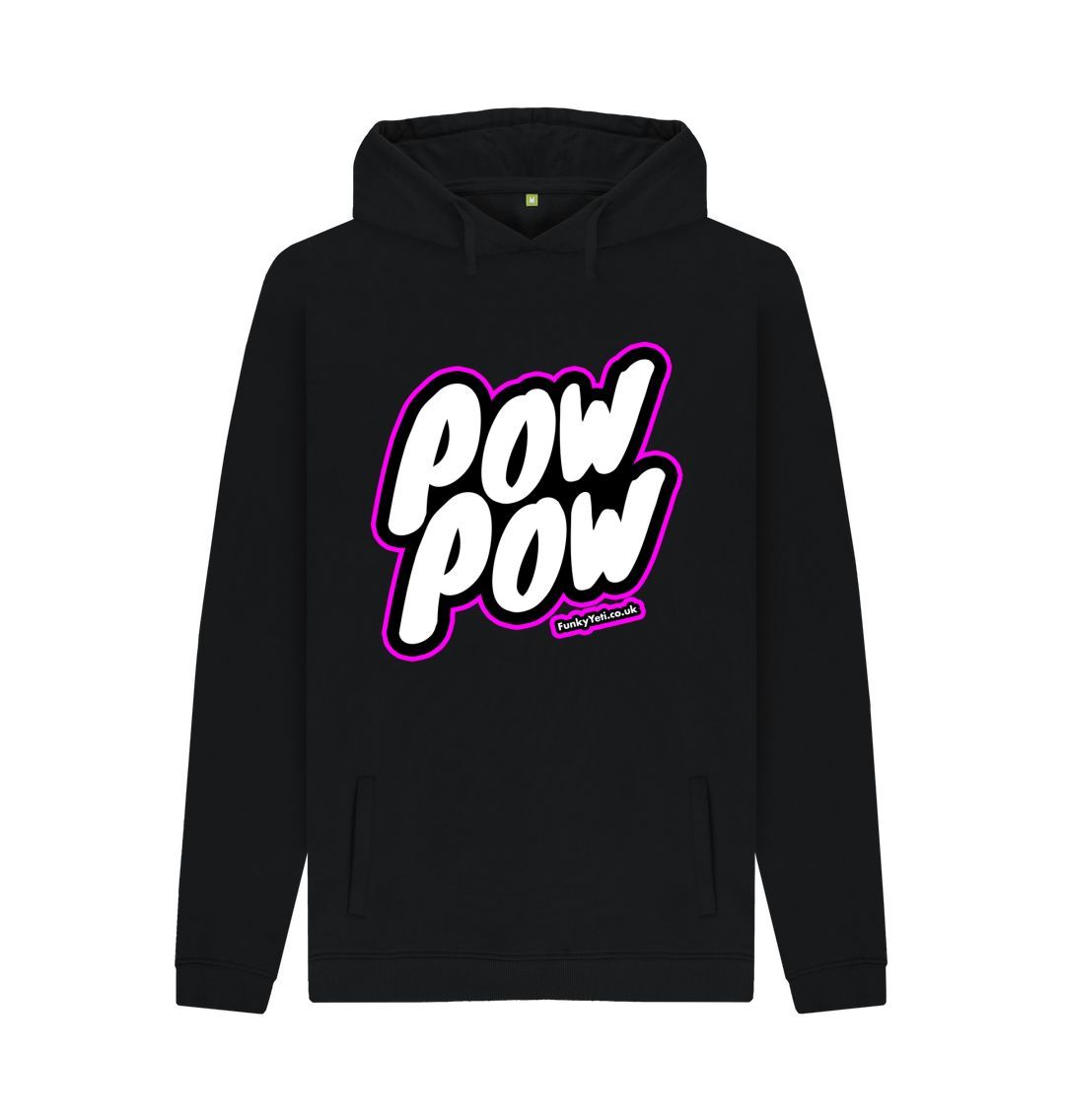 Black Men's Pow Pow Organic Pullover Hoodie - Hot Pink