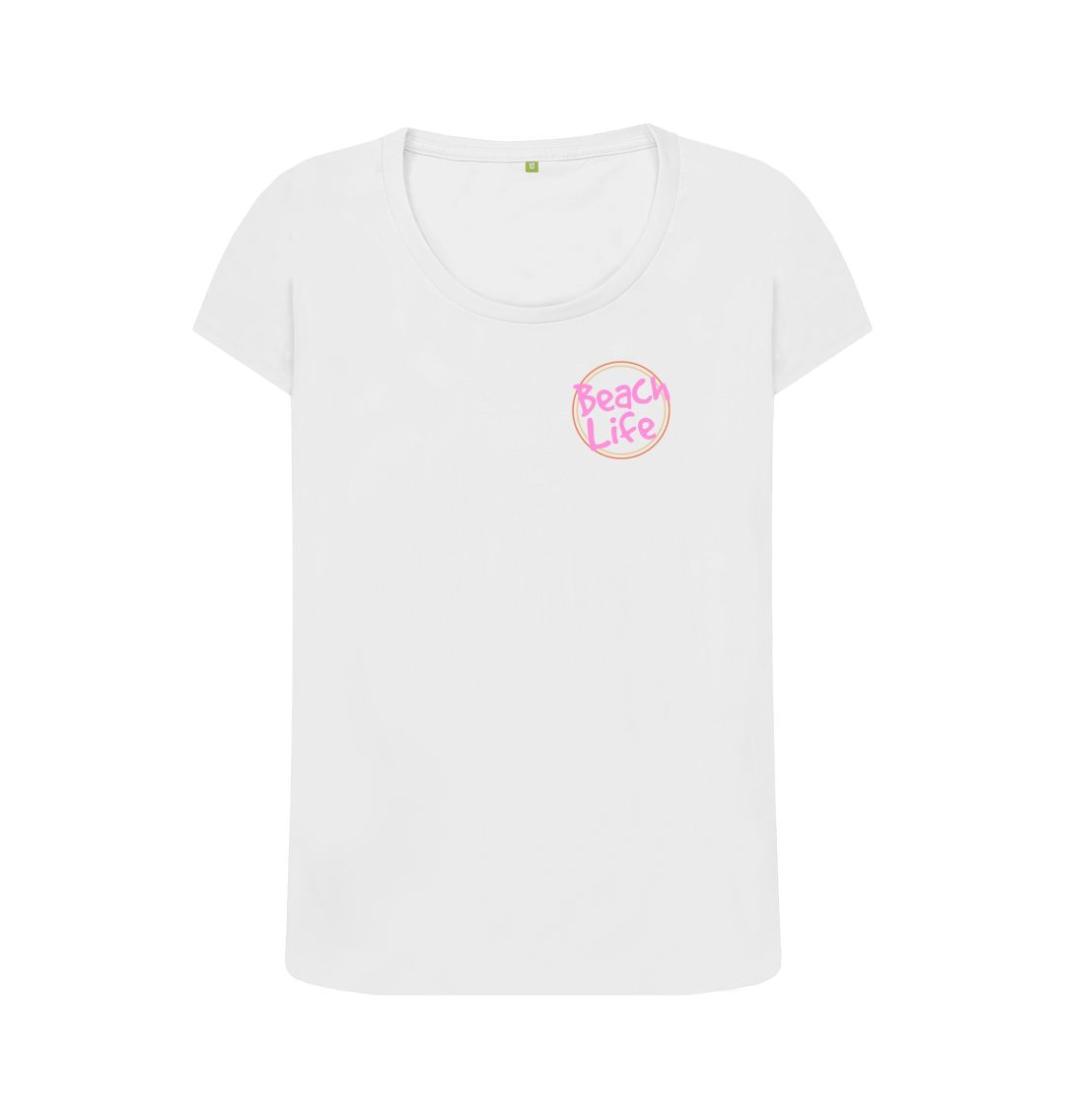 White Women's Beach Life Organic Scoop Neck Tee