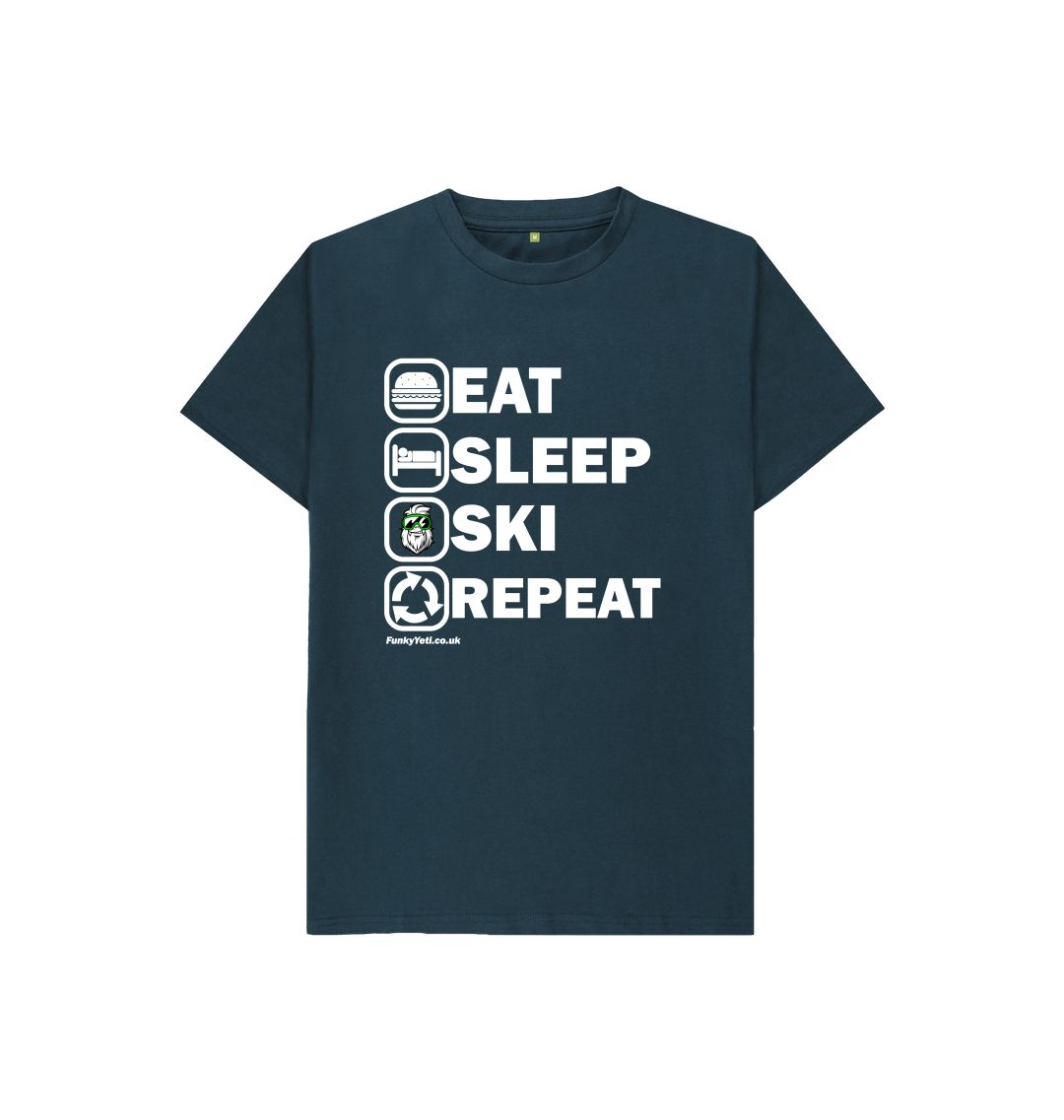 Denim Blue Funky Yeti Kids Tee - Eat Sleep Ski Repeat