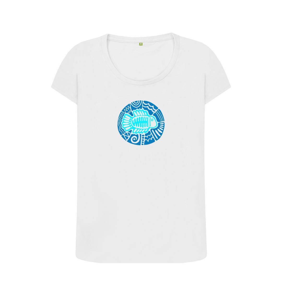 White Women's Bluefish Organic Scoop Neck Tee