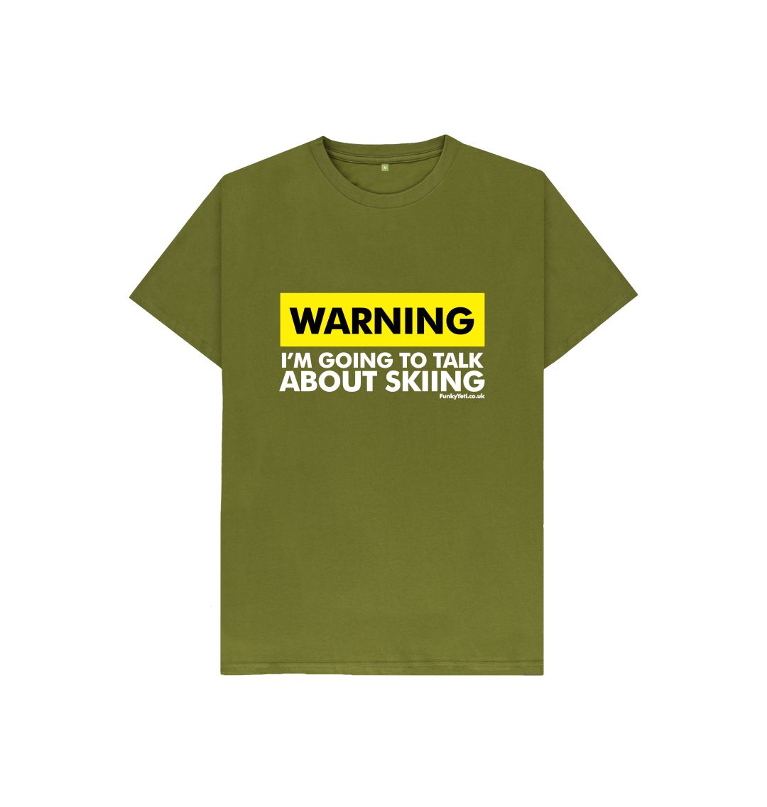 Moss Green Funky Yeti Kids Tee - Warning, Skier!