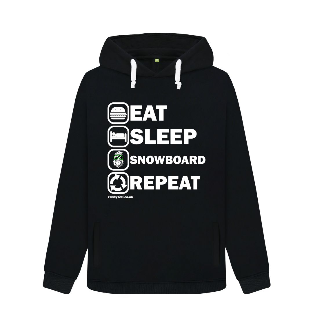 Black Funky Yeti Women's Pullover Hoodie - Eat Sleep Snowboard Repeat