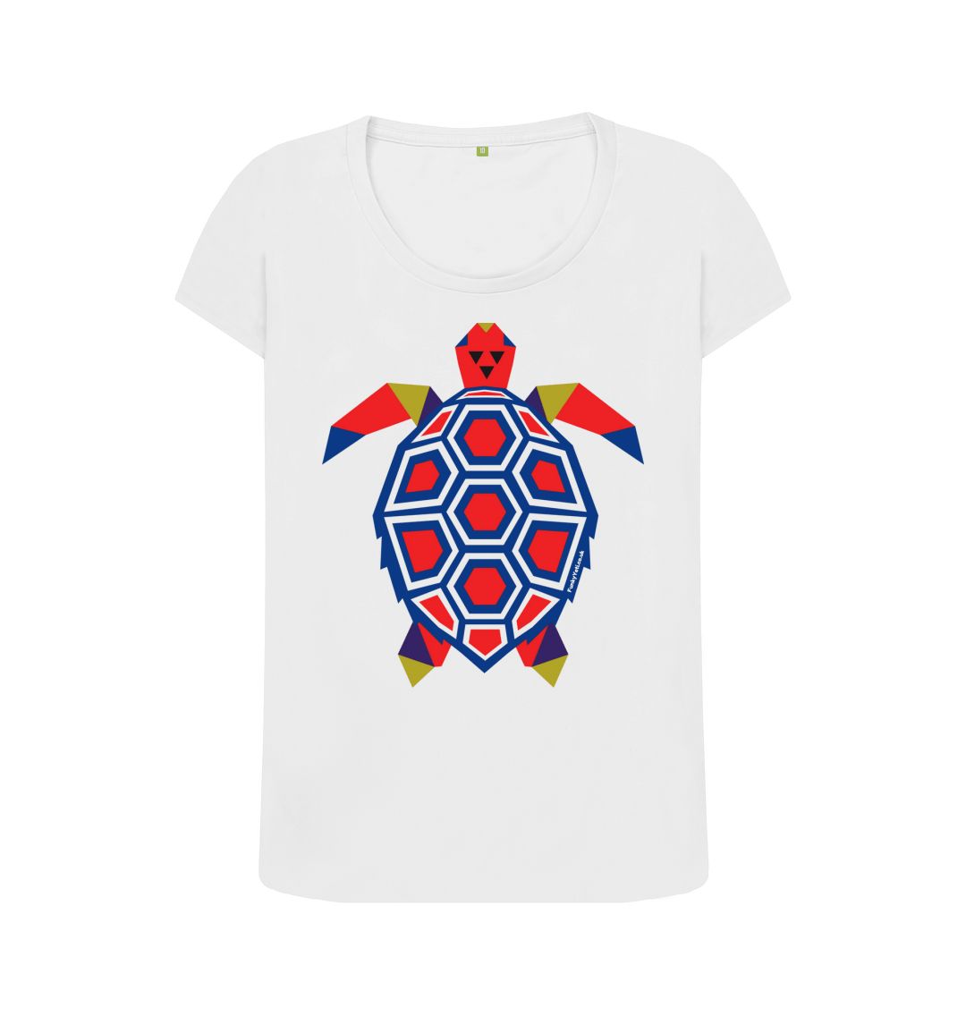 White Women's Polygon Turtle Organic Scoop Neck Tee
