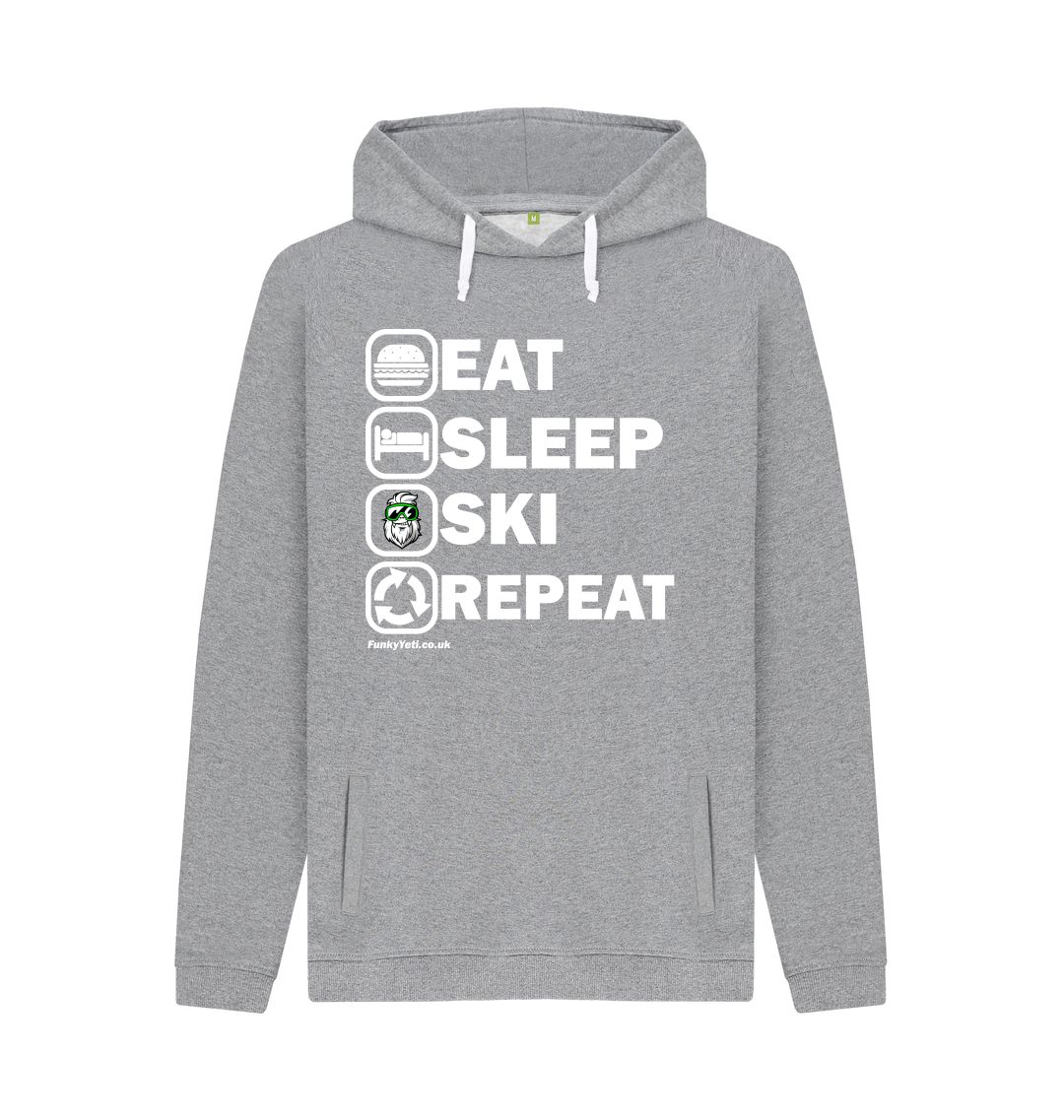 Light Heather Funky Yeti Men's Pullover Hoodie - Eat Sleep Ski Repeat