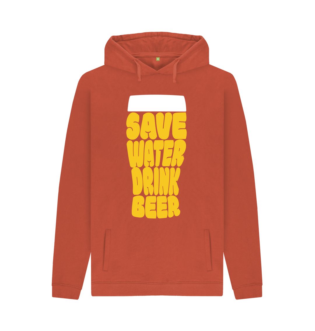 Rust Men's Save Water Drink Beer Organic Pullover Hoodie