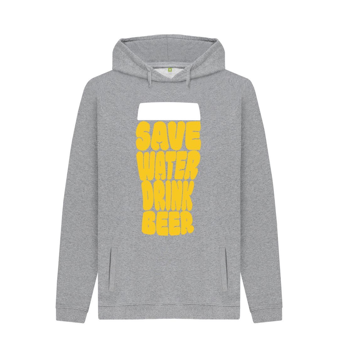 Light Heather Men's Save Water Drink Beer Organic Pullover Hoodie