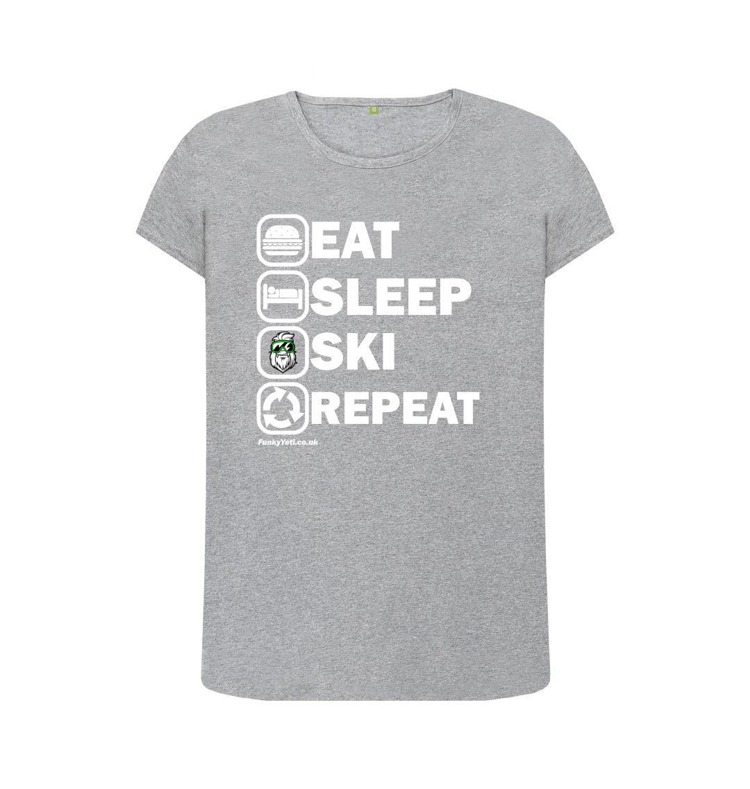 Athletic Grey Funky Yeti Women's Tee - Eat Sleep Ski Repeat