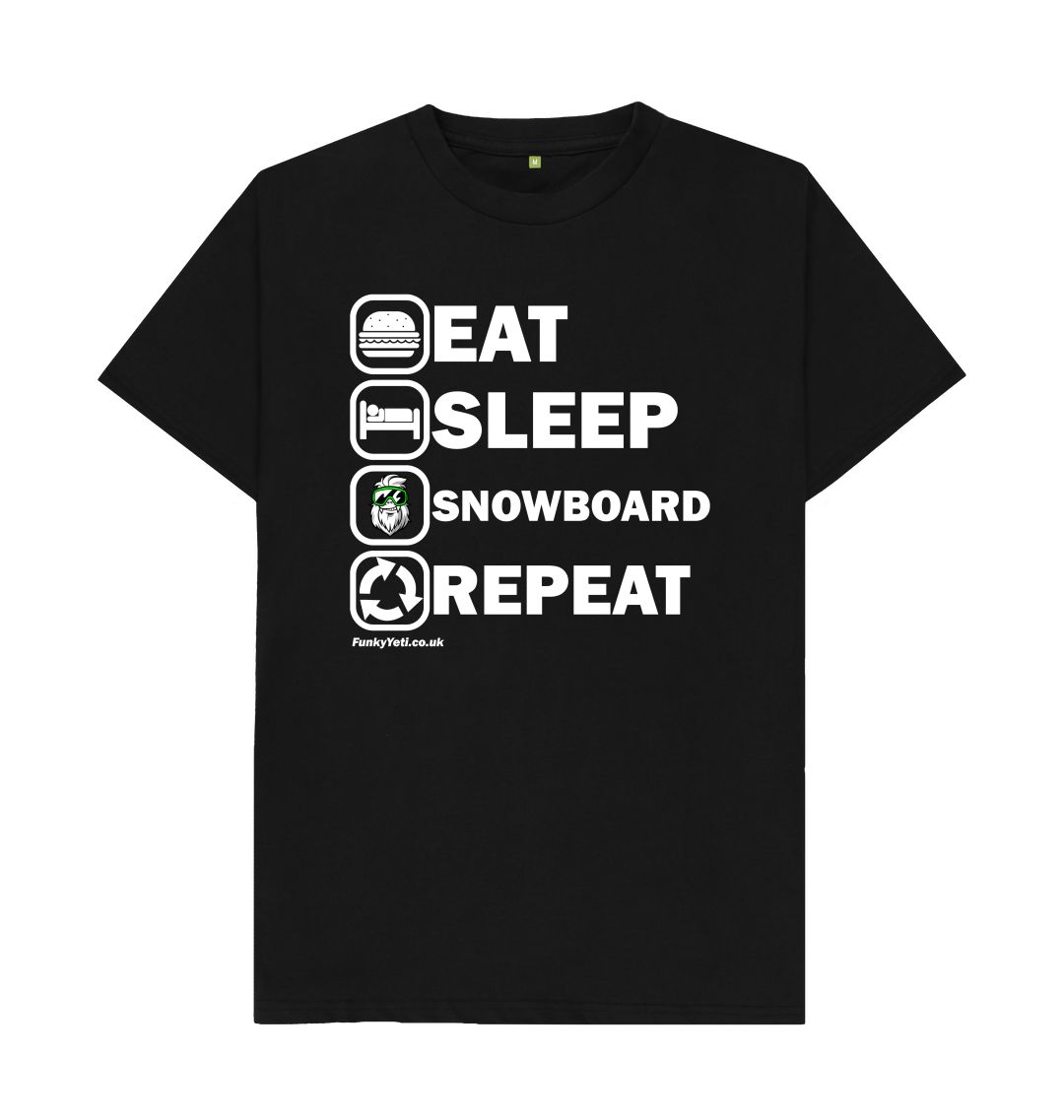 Black Funky Yeti Men's Tee - Eat Sleep Snowboard Repeat