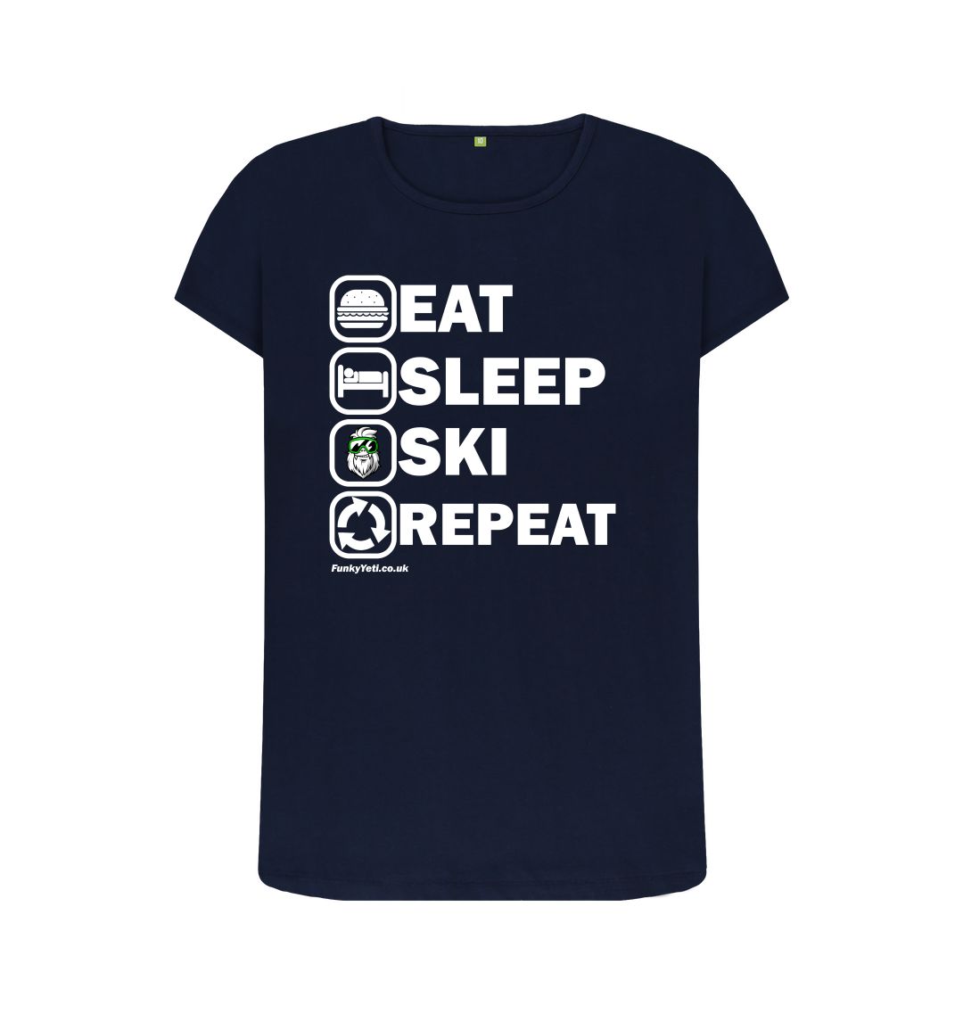 Navy Blue Funky Yeti Women's Tee - Eat Sleep Ski Repeat