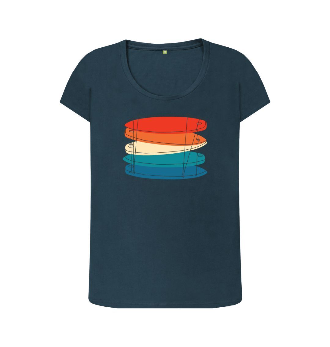 Denim Blue Women's Surf Quiver Organic Scoop Neck Tee