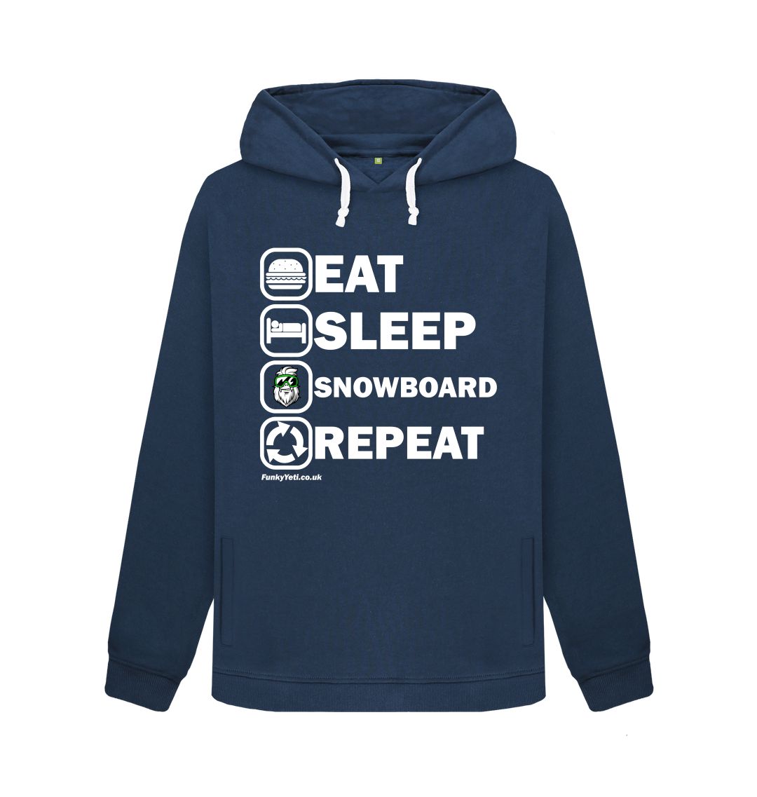 Navy Blue Funky Yeti Women's Pullover Hoodie - Eat Sleep Snowboard Repeat