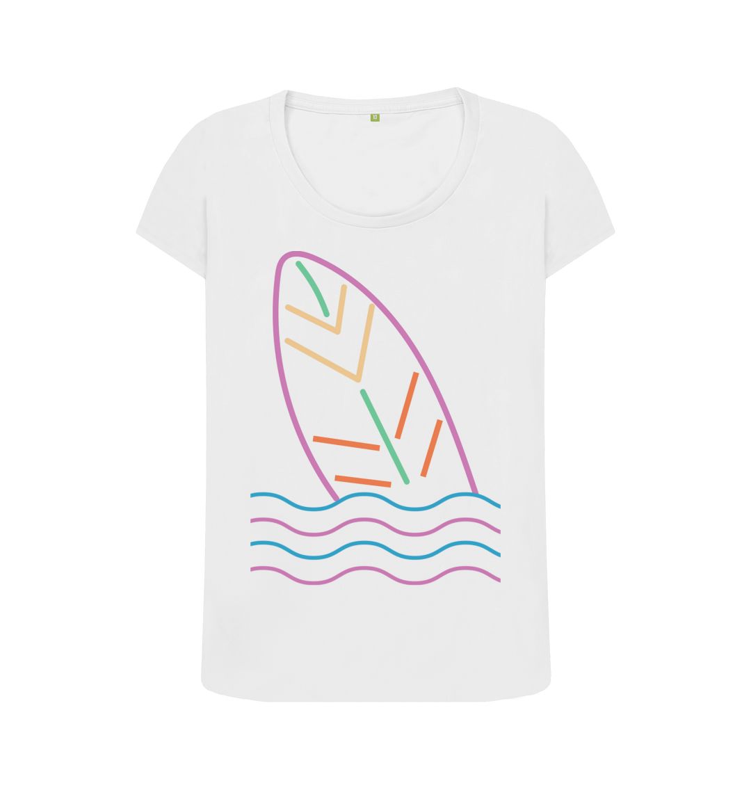 White Women's Surf's Up Organic Scoop Neck Tee