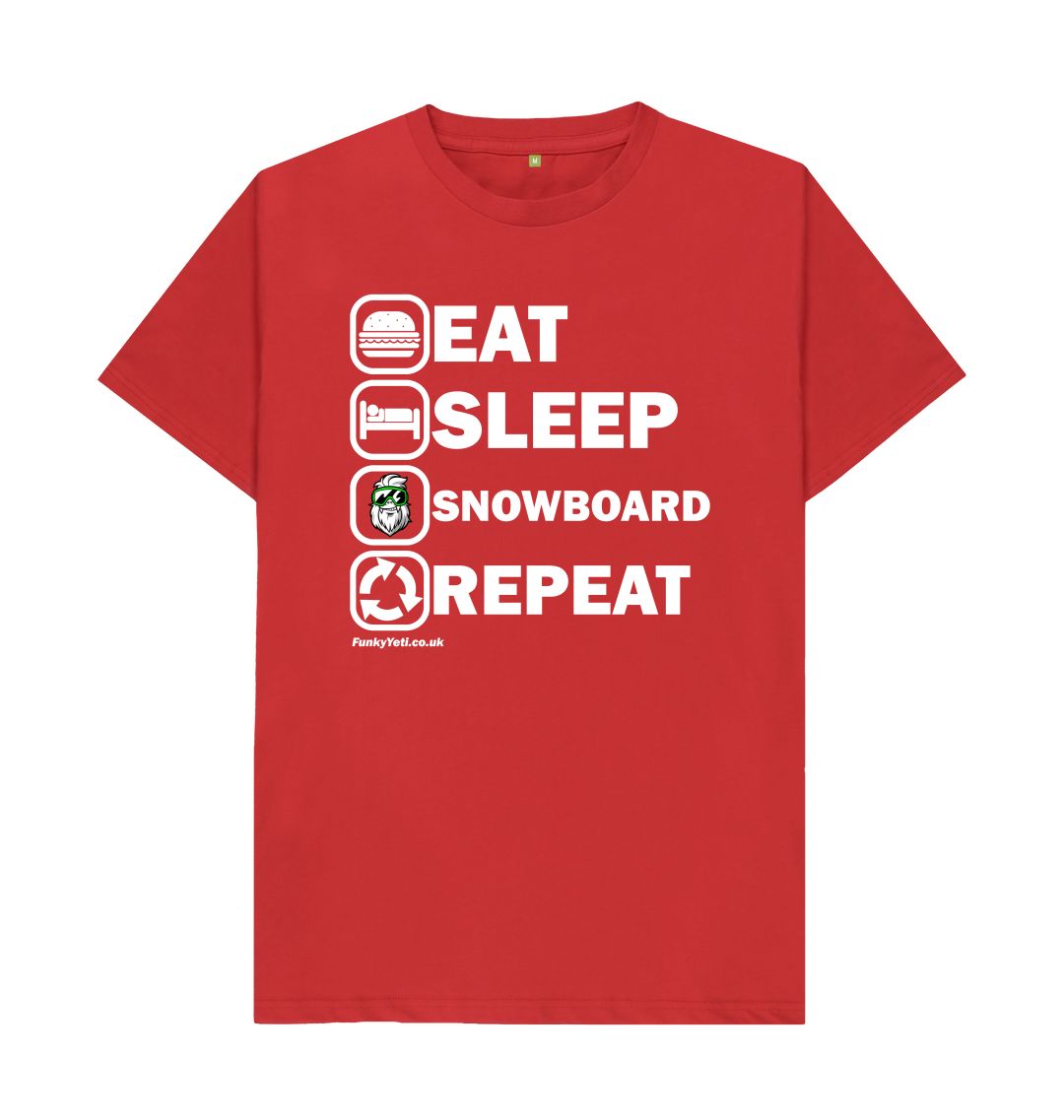 Red Funky Yeti Men's Tee - Eat Sleep Snowboard Repeat