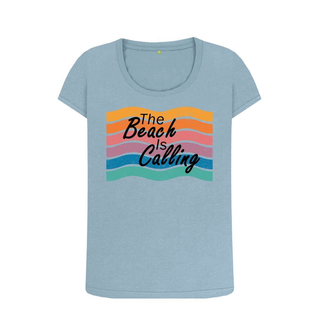 Stone Blue Women's The Beach Is Calling Organic Scoop Neck Tee