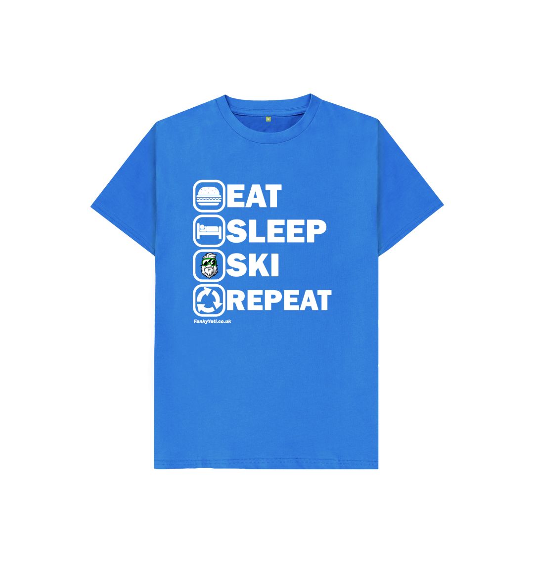 Bright Blue Funky Yeti Kids Tee - Eat Sleep Ski Repeat