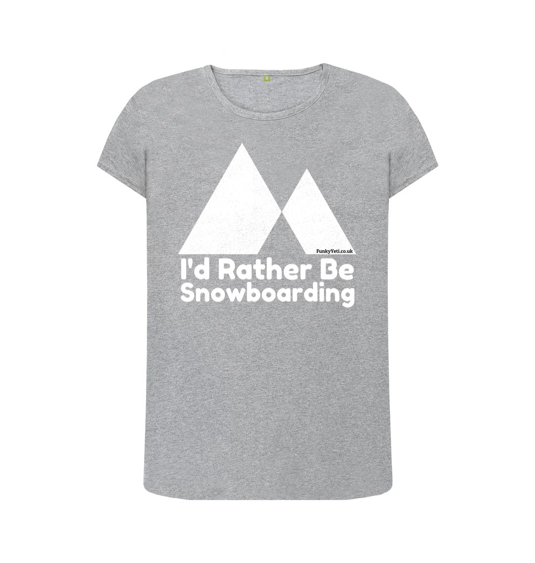 Athletic Grey Funky Yeti Women's Tee - I'd Rather Be Snowboarding