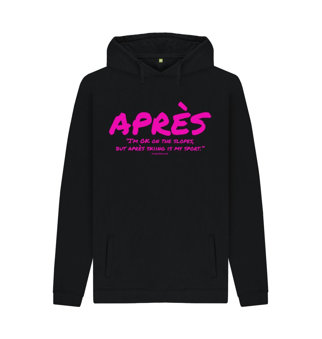 Black Men's Apres Ski Organic Pullover Hoodie - Hot Pink