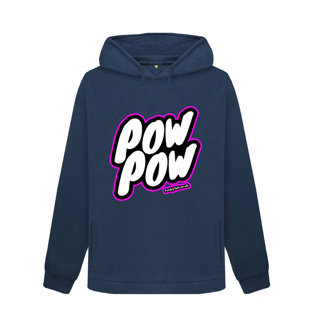 Navy Blue Women's Pow Pow Organic Pullover Hoodie - Hot Pink