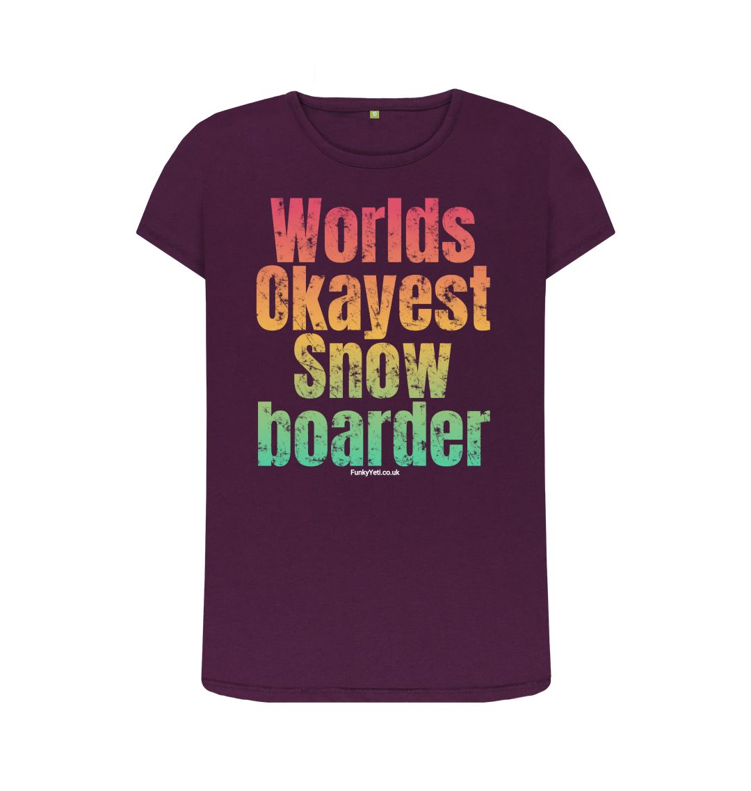 Purple Funky Yeti Women's Tee - Worlds Okayest Snowboarder