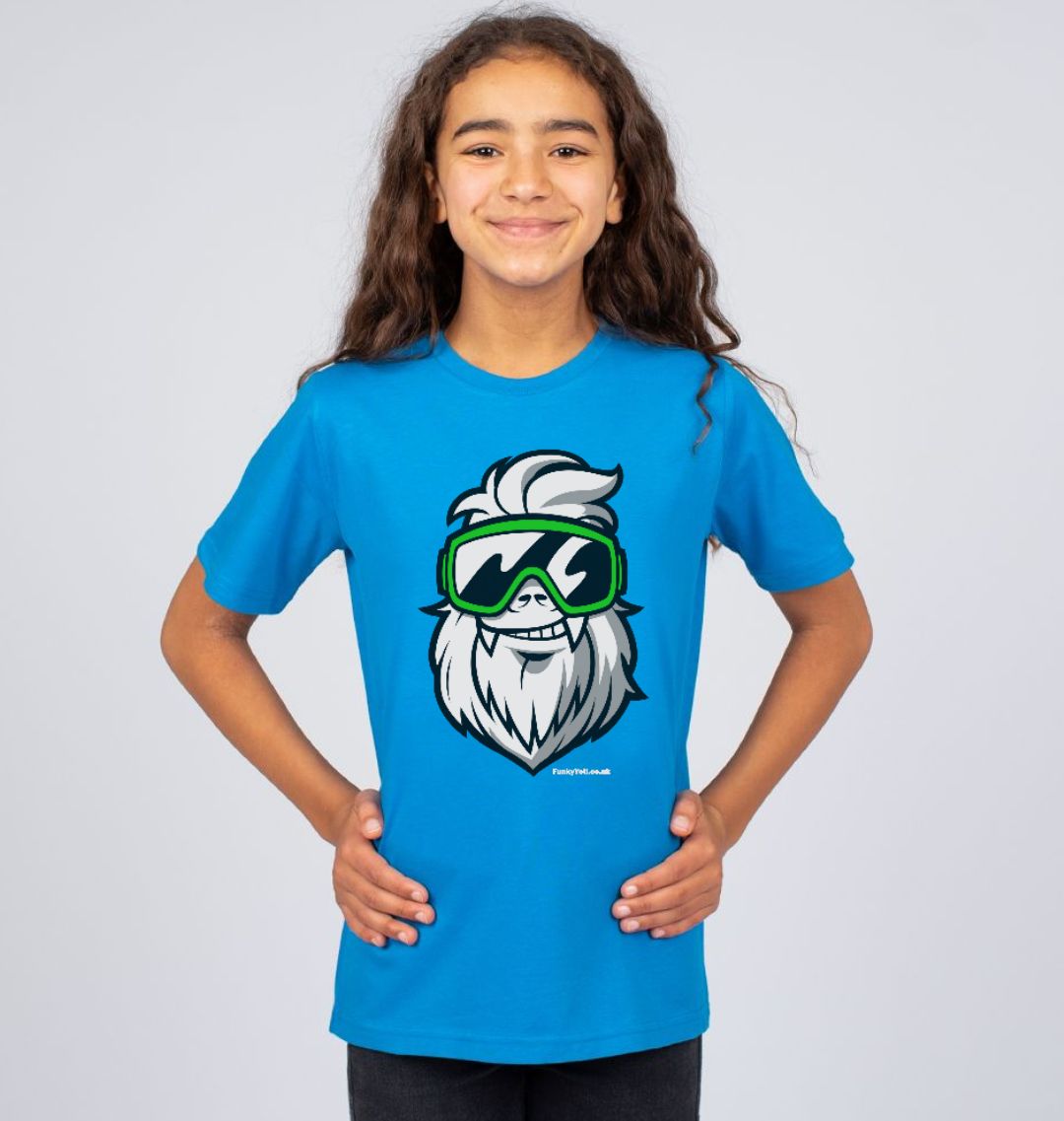Kids Tee - Blue Organic Cotton T-shirt with Big Funky Yeti logo print