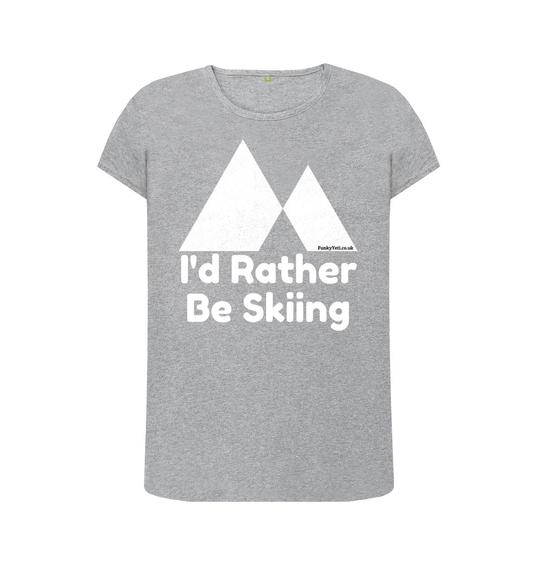 Athletic Grey Funky Yeti Women's Tee - I'd Rather Be Skiing